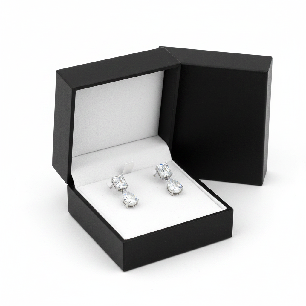 Ada White Gold Bridal Earring - black gift box packaging