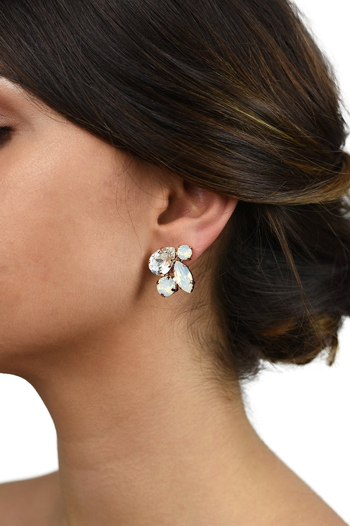 Statement Earring worn by a bride with White Opal Swarovski stones