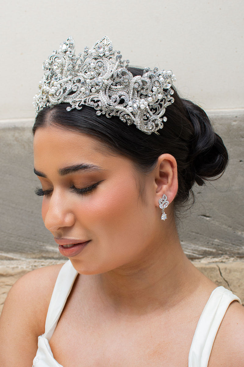 Alexandra Rhodium High Handmade Bridal Tiara – Windsor Bridal Jewellery ...